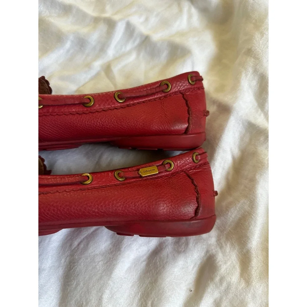 COACH Red Tassel Loafers Scalloped Leather Flats Shoes Vintage Coastal Size 11